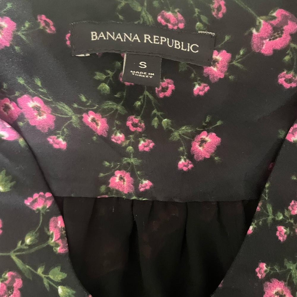 Banana Republic Black Dress Top with Pink Floral Print